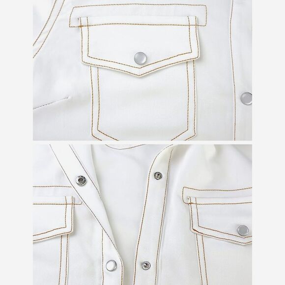 AMEBELLE Roll Up 3/4 Sleeve Tie Front Knot Shirt Chambray Denim Crop Top Sz M - Picture 4 of 9